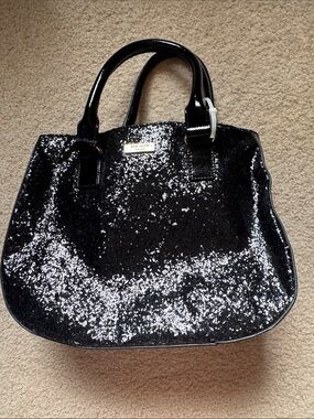 kate spade Black Sequin Tote with Glossy Handles